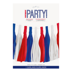 Red white and blue tassel garland with hanging fringe for patriotic celebration from Parte Haus party supply store in Bethesda Maryland