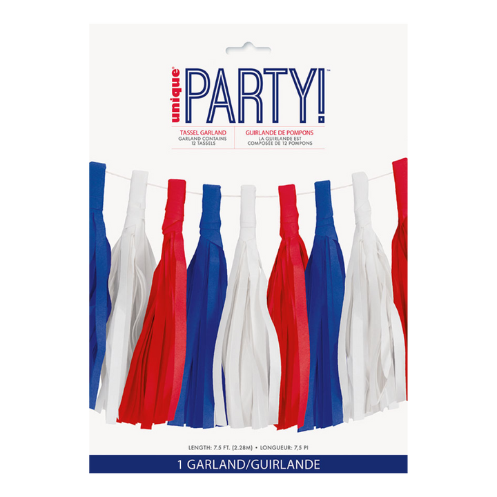 Red, White & Blue Paper Tassel Garland