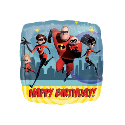Colorful foil balloon with The Incredibles family for birthday from Parte Haus party supply store in Bethesda MD
