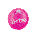 Pink Barbie foil balloon with Malibu Beach palm tree design birthday theme from Parte Haus party supply store in Bethesda MD.