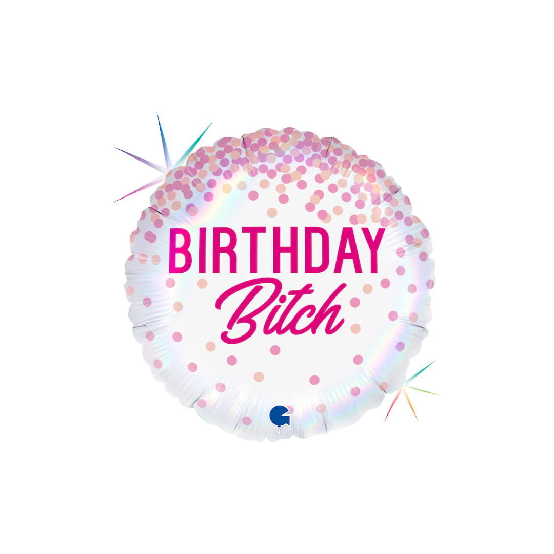 White and pink foil balloon with confetti design birthday celebration from Parte Haus party supply store in Bethesda Maryland