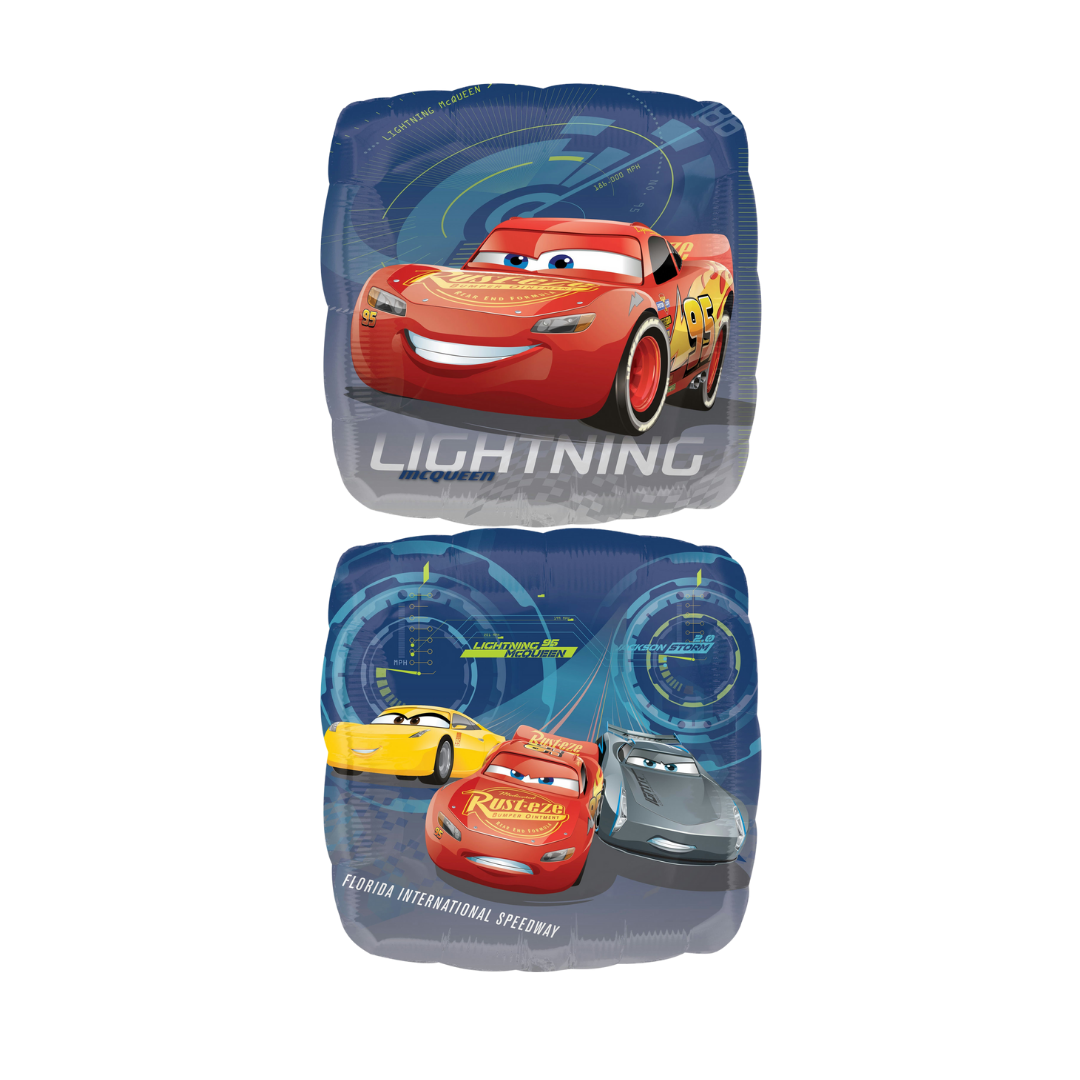 Blue Cars Lightning McQueen square balloon kids birthday from Parte Haus party supply store in Bethesda Maryland