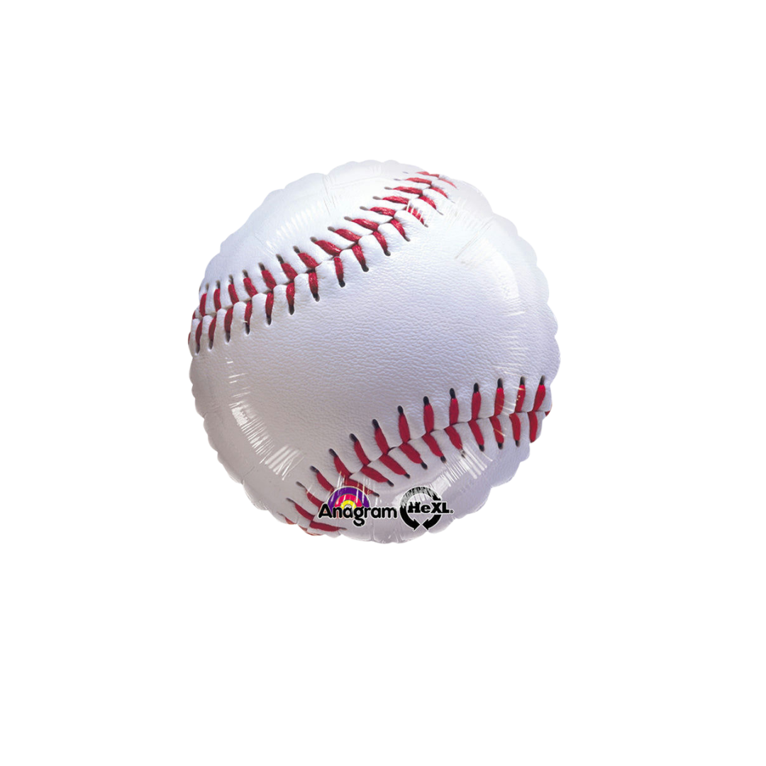 white baseball balloon with red stitching sports theme from Parte Haus party supply store in Bethesda Maryland