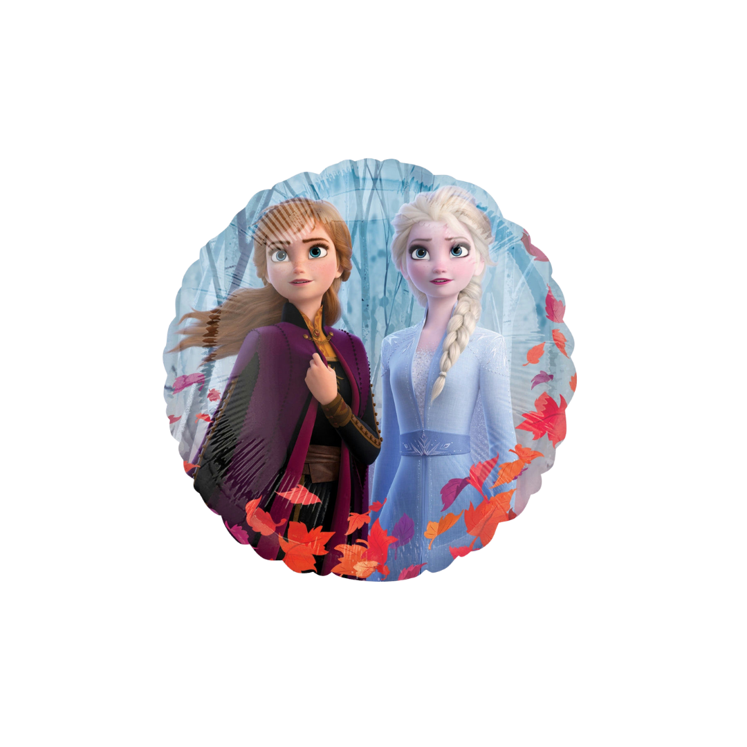 colorful Frozen 2 foil balloon with Anna and Elsa autumn leaves birthday theme from Parte Haus party supply store in Bethesda Maryland