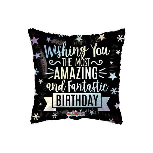 Black foil balloon with colorful stars amazing birthday message birthday theme from Parte Haus party supply store in Bethesda Maryland