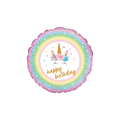 Rainbow holographic unicorn foil balloon with floral crown happy birthday theme from Parte Haus party supply store in Bethesda Maryland