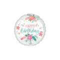 White floral birthday foil balloon with pink and green flower design birthday theme from Parte Haus party supply store in Bethesda MD