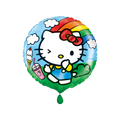 Colorful Hello Kitty foil balloon with rainbow clouds and treats birthday theme from Parte Haus party supply store in Bethesda MD