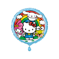 Blue rainbow Hello Kitty and friends foil balloon with cartoon animals birthday theme from Parte Haus party supply store in Bethesda Maryland