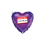 Purple heart holographic balloon with Hello I'm in love with you note Valentine gift from Parte Haus party supply store in Bethesda MD