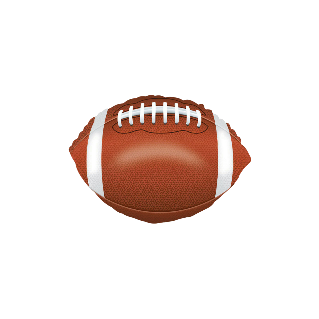 Brown football foil balloon shaped like a real football sports party theme from Parte Haus party supply store in Bethesda Maryland.