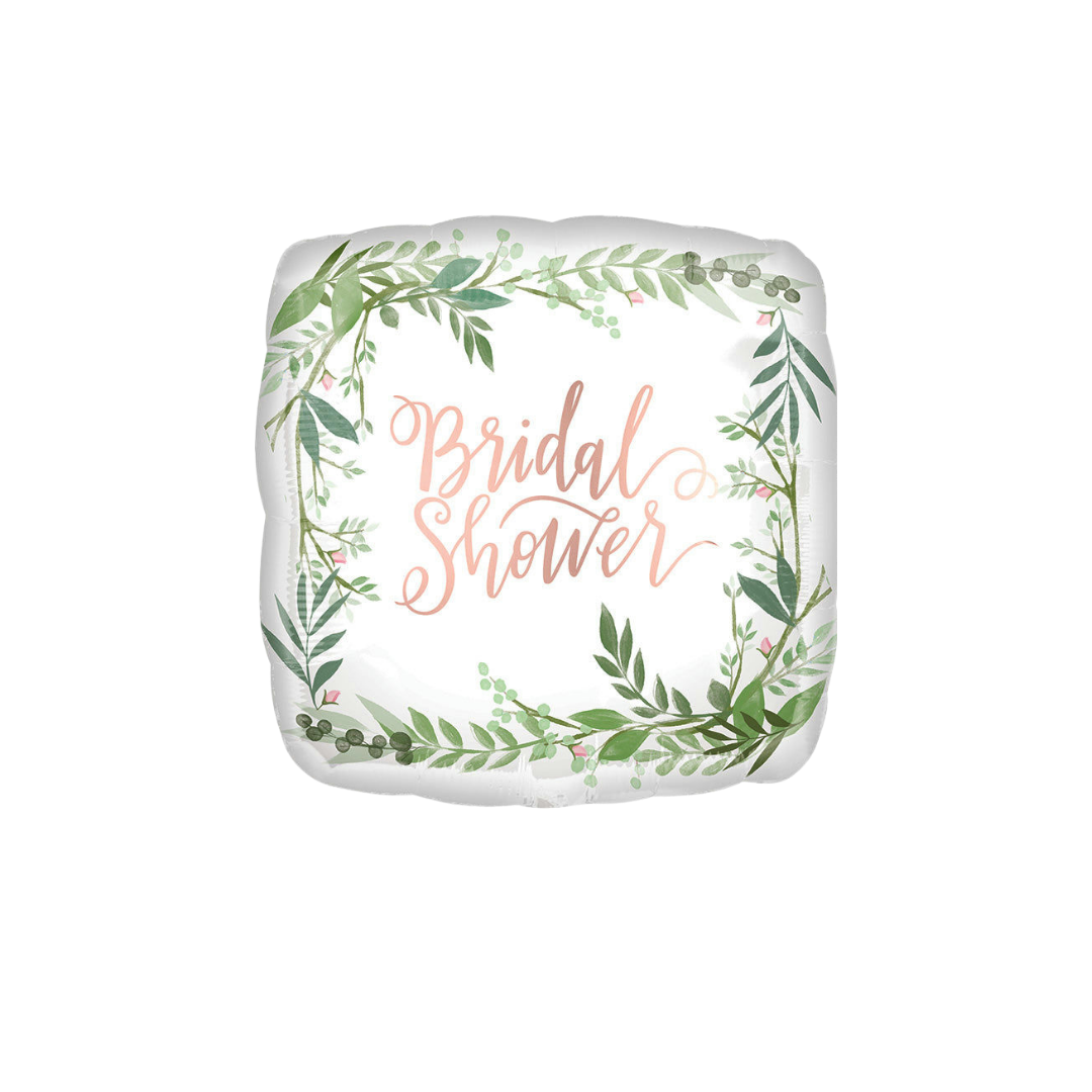 White and green bridal shower foil balloon with leaf design from Parte Haus party supply store in Bethesda MD