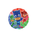 Colorful PJ Masks balloon with three cartoon superheroes for kids birthday from Parte Haus party supply store in Bethesda MD