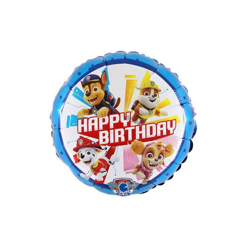 Blue Paw Patrol round birthday balloon with characters for kids birthday from Parte Haus party supply store in Bethesda MD.