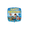 Blue Paw Patrol foil balloon with cartoon pups and Happy Birthday text for kids birthday party from Parte Haus party supply store in Bethesda Maryland