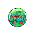 Green pixelated birthday balloon with happy b day text for gamer birthday from Parte Haus party supply store in Bethesda Maryland