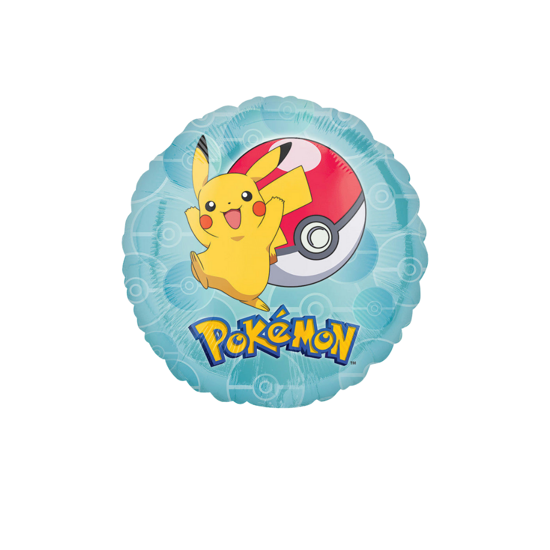 Blue Pokemon balloon with Pikachu and Pokeball for kids birthday from Parte Haus party supply store in Bethesda MD