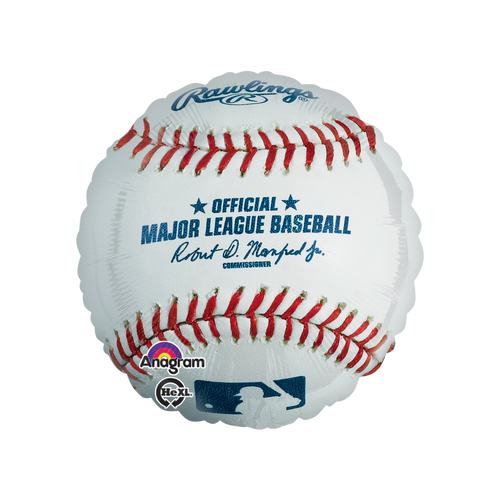 White baseball balloon with red stitching sports theme from Parte Haus party supply store in Bethesda Maryland