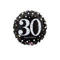 Black gold sparkling 30 balloon with happy birthday theme from Parte Haus party supply store in Bethesda MD