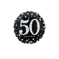 Black and gold round 50 balloon with stars for birthday at Parte Haus party supply store in Bethesda MD