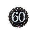 Black sparkling 60 balloon with white and gold dots for 60th birthday from Parte Haus party supply store in Bethesda MD