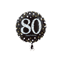 Black gold sparkling 80 balloon with star details birthday theme from Parte Haus party supply store in Bethesda Maryland