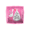 Pink foil balloon with a stork and it's a girl graphic for baby shower from Parte Haus party supply store in Bethesda MD.