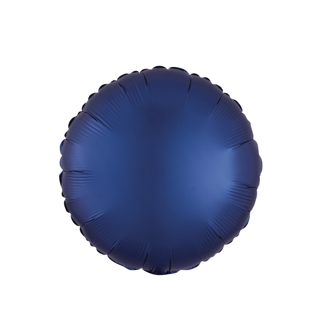 Navy blue circle foil balloon with satin finish for birthday celebration from Parte Haus party supply store in Bethesda Maryland