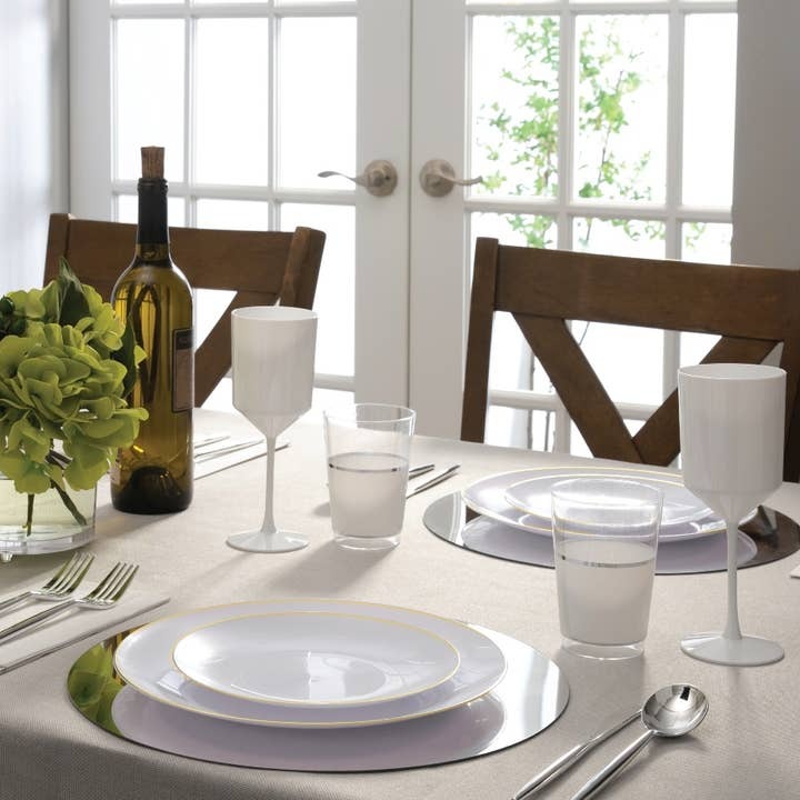 White Gold Rimmed Plastic Plates