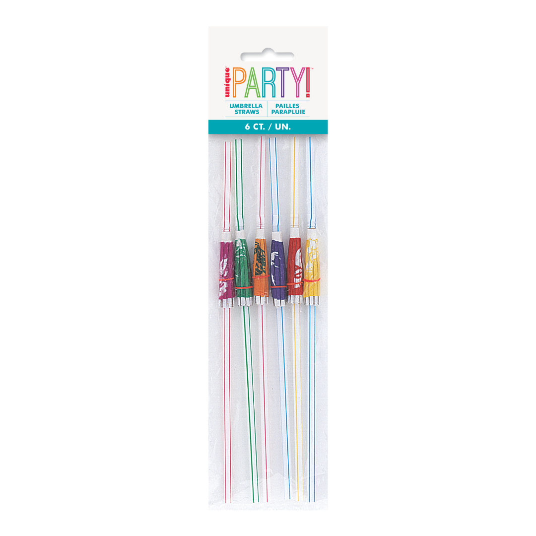 Assorted Colors Luau Umbrella Plastic Straws - 6 pk