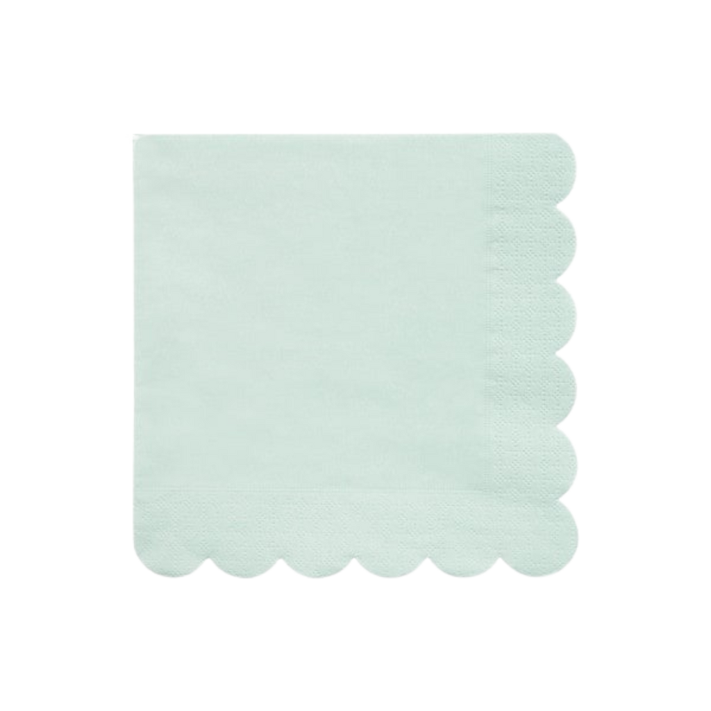 Mint green napkin with scalloped edge for birthday celebration from Parte Haus party supply store in Bethesda MD.