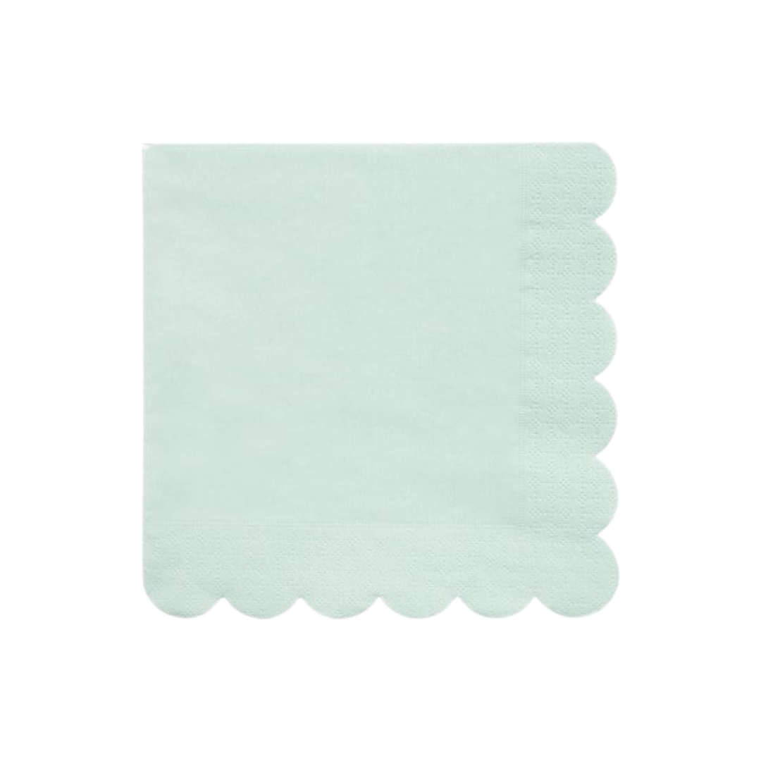 Mint green napkin with scalloped edge for birthday celebration from Parte Haus party supply store in Bethesda MD.
