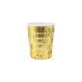 Gold fringe paper cup shiny metallic look birthday or celebration from Parte Haus party supply store in Bethesda MD