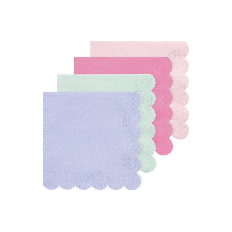 Pastel rainbow napkins scalloped edges for birthday from Parte Haus party supply store in Bethesda Maryland