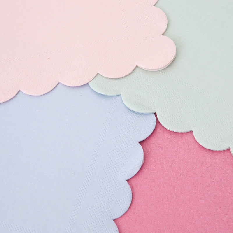 Pastel colored scalloped edge napkins for birthday from Parte Haus party supply store in Bethesda Maryland