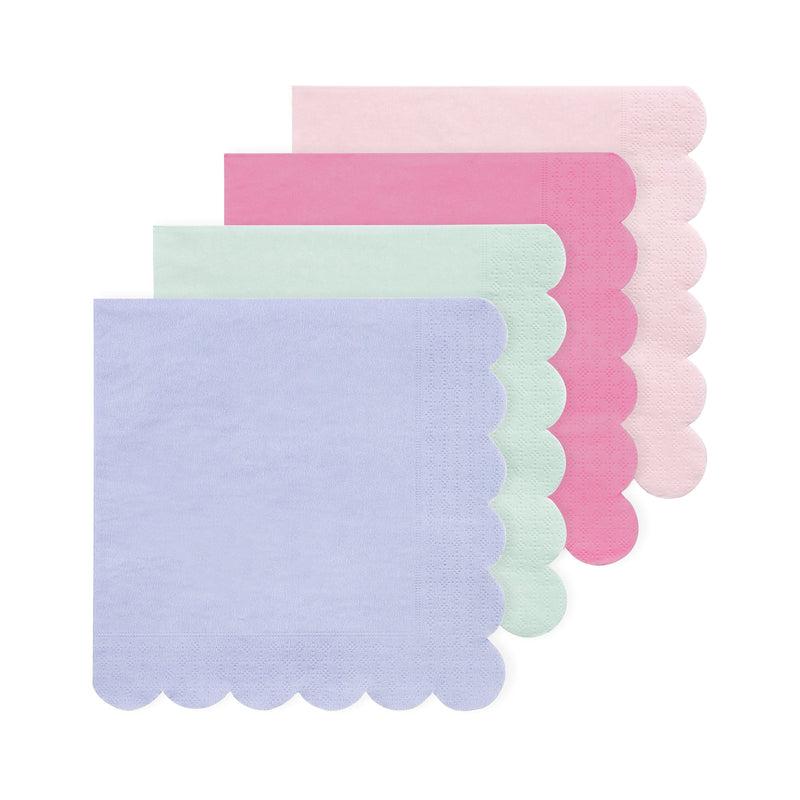 Pastel pink mint purple paper napkins scalloped edge for birthday from Parte Haus party supply store in Bethesda MD