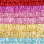 Rainbow metallic fringe backdrop decoration for birthday from Parte Haus party supply store in Bethesda Maryland