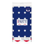 Blue and white star paper table cover patriotic theme from Parte Haus party supply store in Bethesda MD