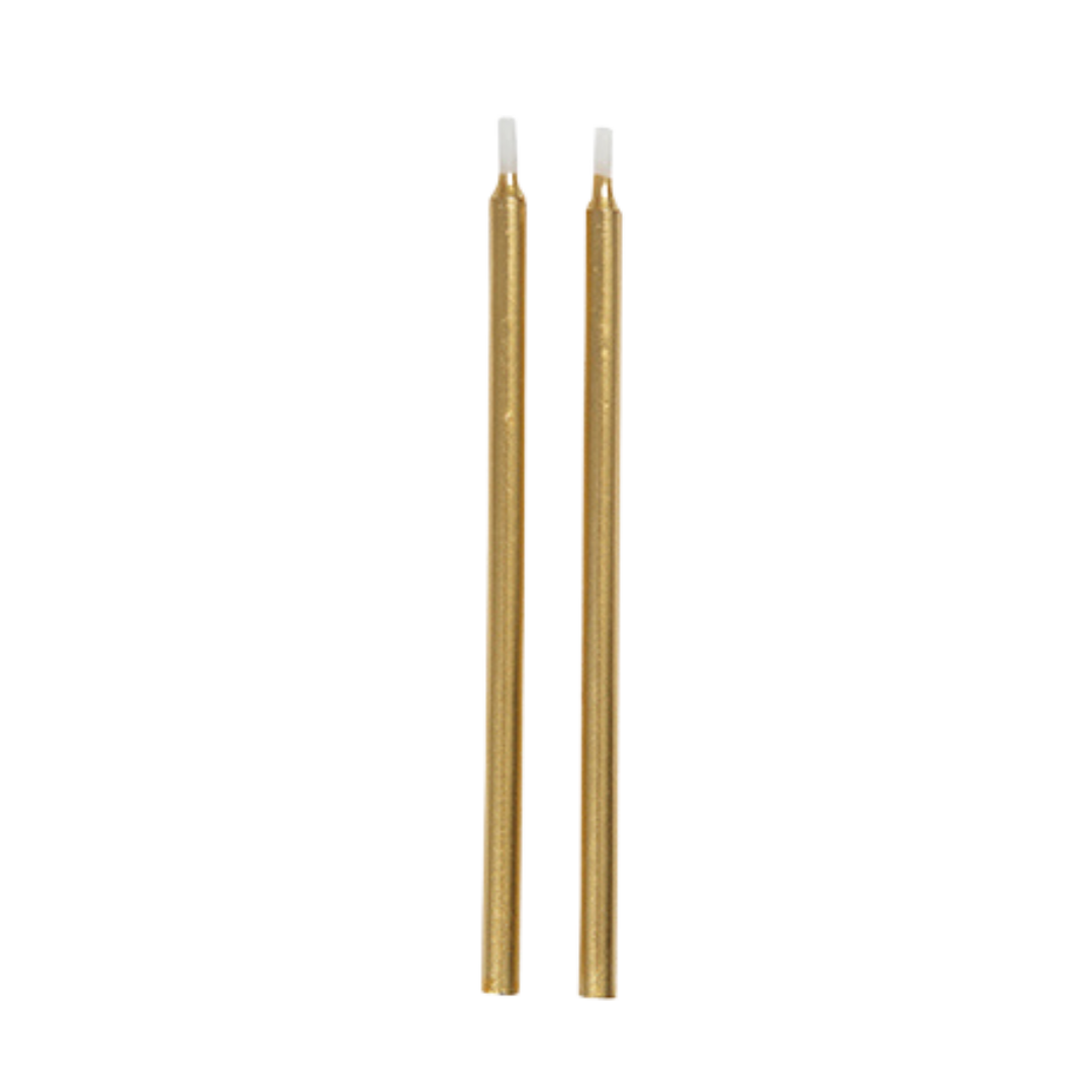 Gold candle holders long and sleek for birthday celebration from Parte Haus party supply store in Bethesda MD