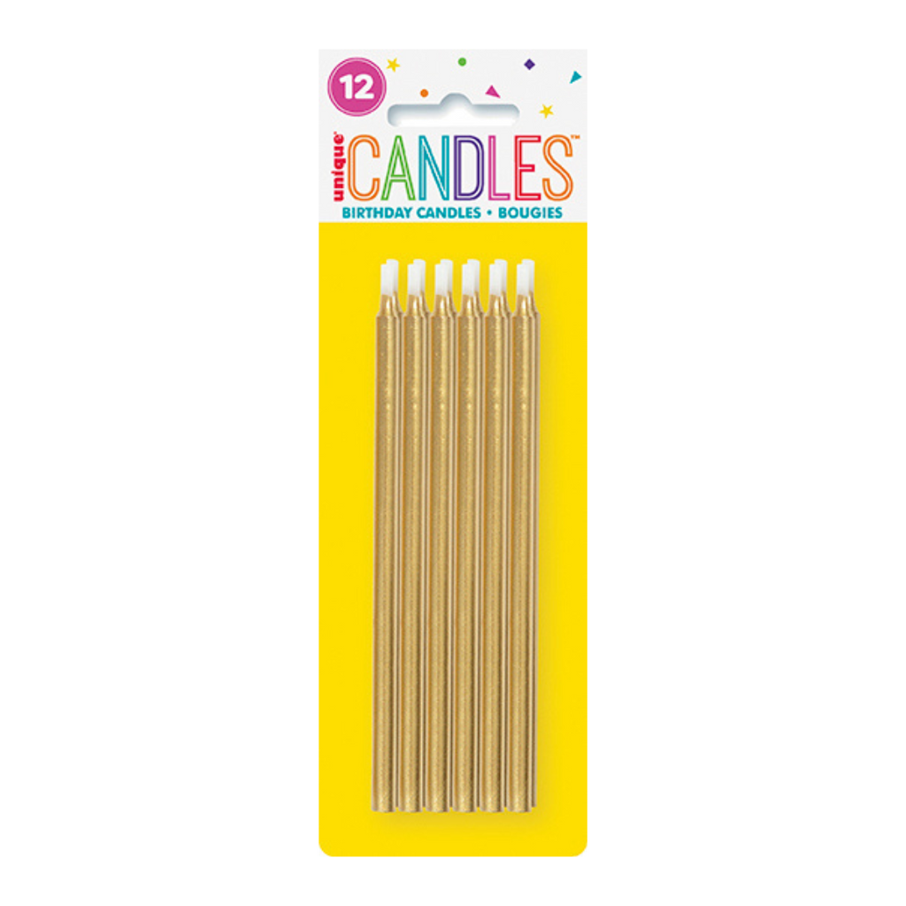 Gold birthday candles long and elegant for birthday celebration from Parte Haus party supply store in Bethesda MD