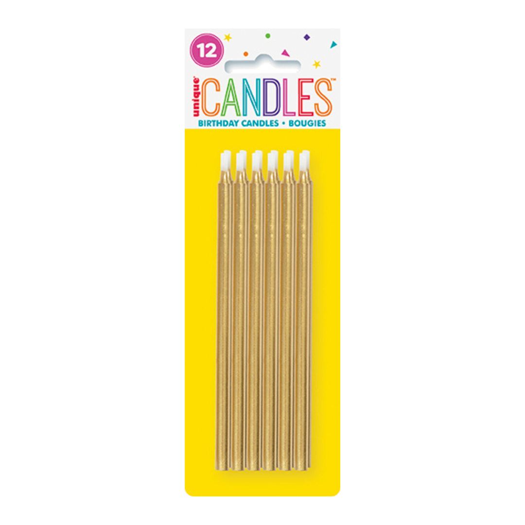 Gold birthday candles long and elegant for birthday celebration from Parte Haus party supply store in Bethesda MD