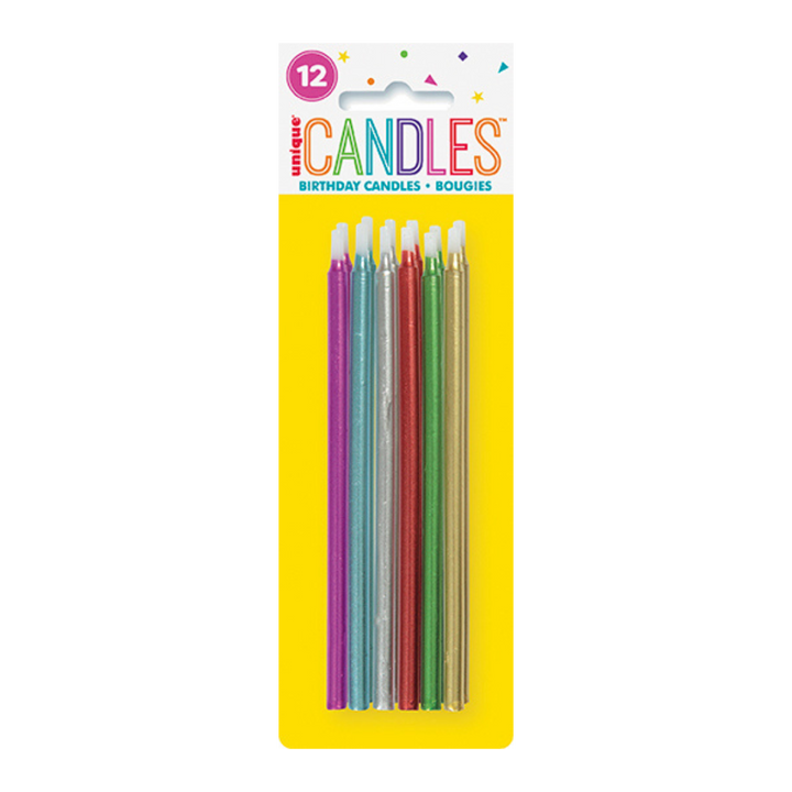 Multicolored Metallic Birthday Candles - 12 pk