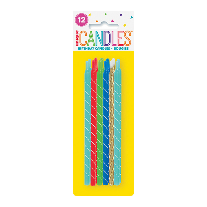 Multicolored Bright Spiral Birthday Candles - 12 pk