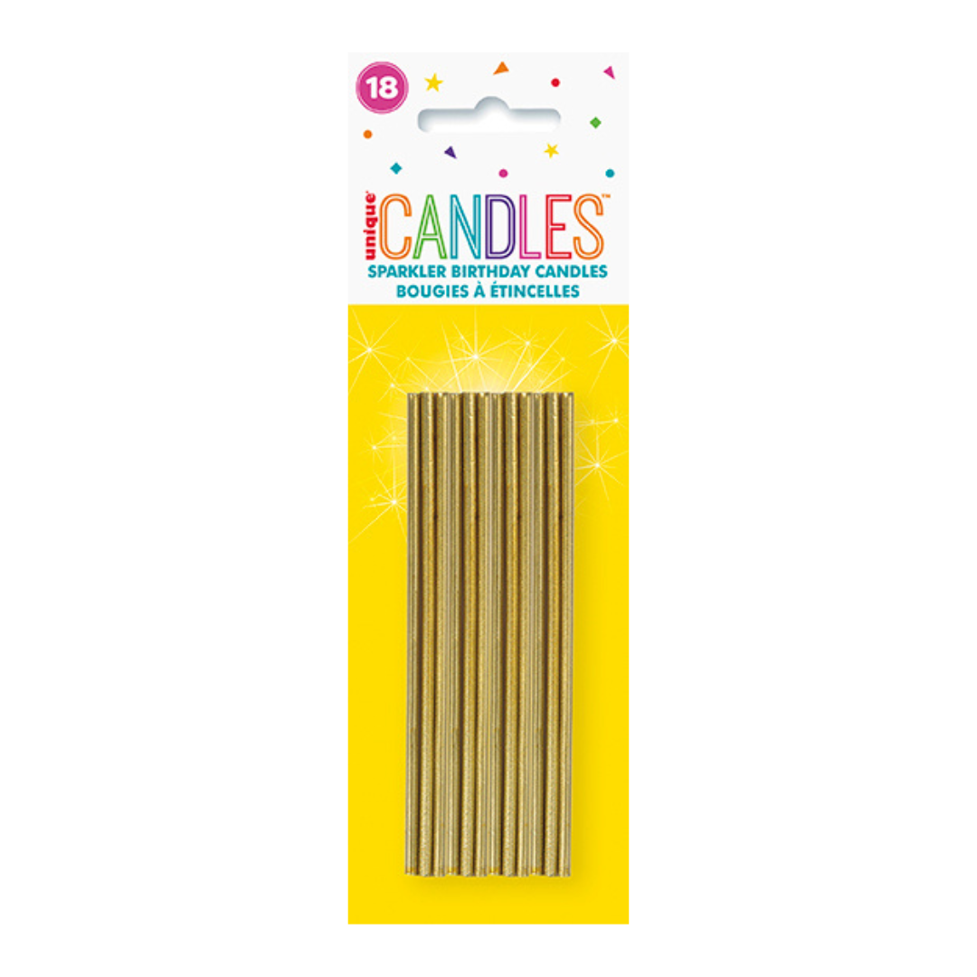 Gold sparkler birthday candles pack birthday celebration from Parte Haus party supply store in Bethesda Maryland