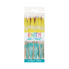 Yellow and aqua drink umbrellas in pack for tropical theme from Parte Haus party supply store in Bethesda MD