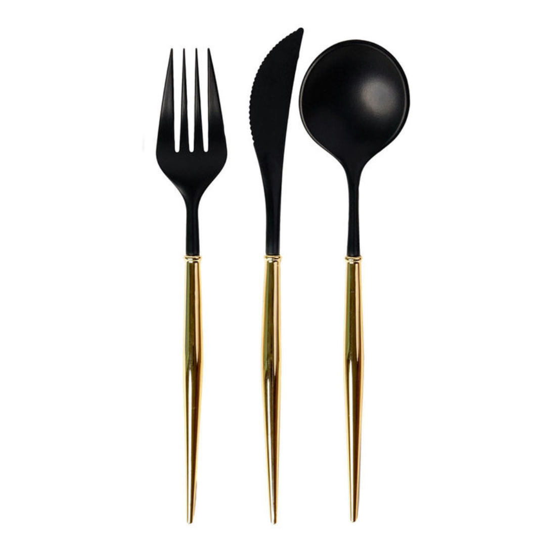 Black and Gold Plastic Cutlery - 24 pcs