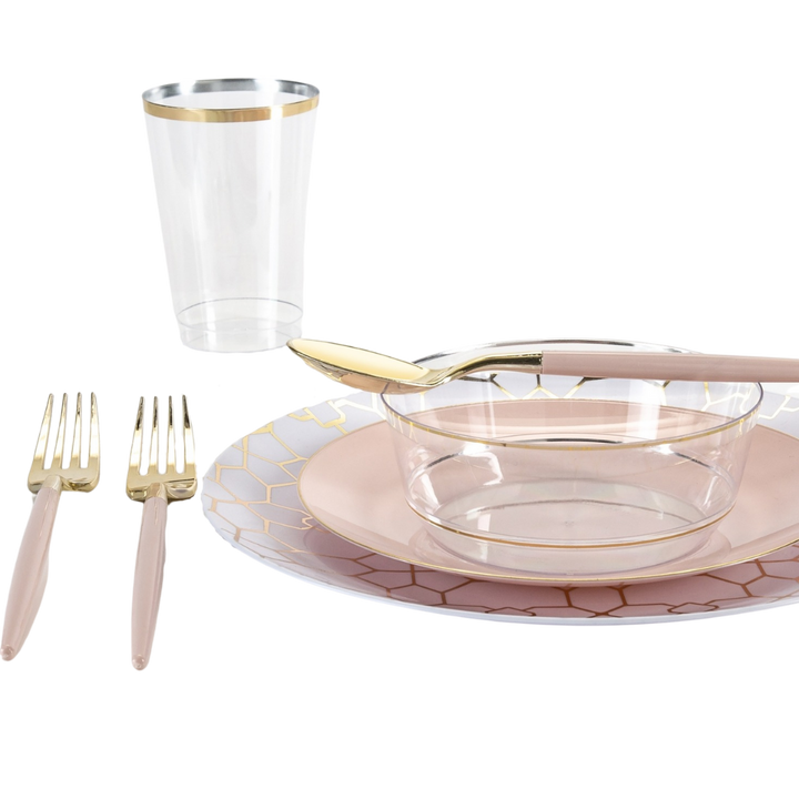Blush and Gold Plastic Cutlery Set - 32 pcs