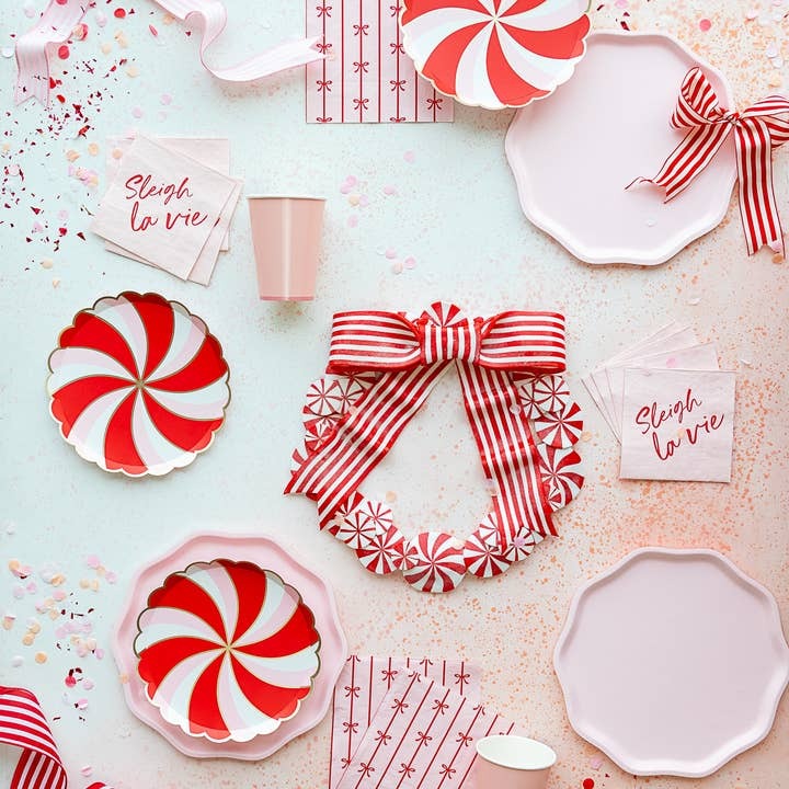 Pink and Red Peppermint Candy Scalloped Small Appetizer Dessert Plates