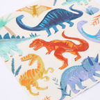 Multicolor dinosaur napkin with cartoon dinosaurs for kids birthday from Parte Haus party supply store in Bethesda MD