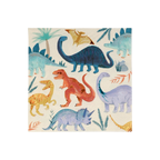 colorful dinosaur napkin with illustrated dinosaurs and leaves for kids birthday from Parte Haus party supply store in Bethesda Maryland